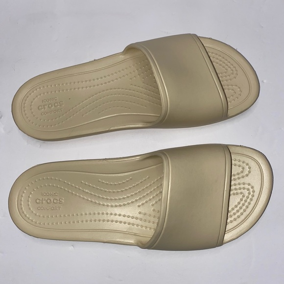 CROCS Women's Beige, Tan Slide Sandals Size 9 NWOT - Picture 4 of 9